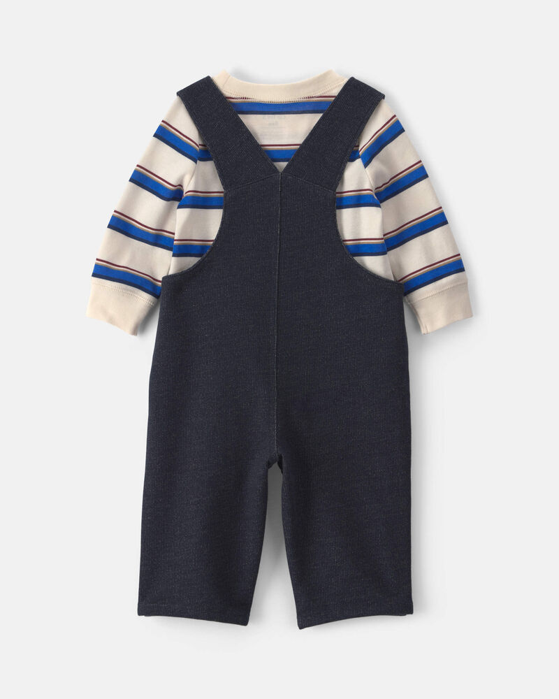 Baby Boy 2-Piece Striped French Terry Long-Sleeve Overall Set - Indigo/Cream, image 2 of 6 slides