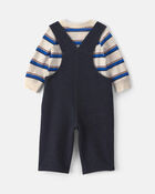Baby Boy 2-Piece Striped French Terry Long-Sleeve Overall Set - Indigo/Cream, image 2 of 6 slides