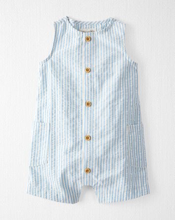 Seersucker Button-Front Romper Made with Organic Cotton, 