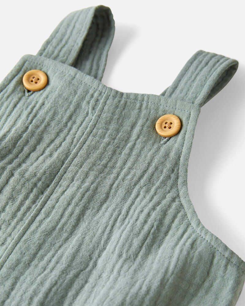 Baby Organic Cotton Gauze Shortalls in Green, image 3 of 4 slides