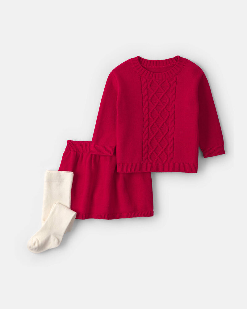 Baby Girl 3-Piece  Long-Sleeve Sweater Skirt Set - Red, image 1 of 5 slides