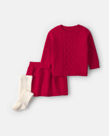 Baby Girl 3-Piece  Long-Sleeve Sweater Skirt Set - Red, 