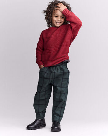 Toddler Boy Pull-On Pant in Plaid - Dark Green, 