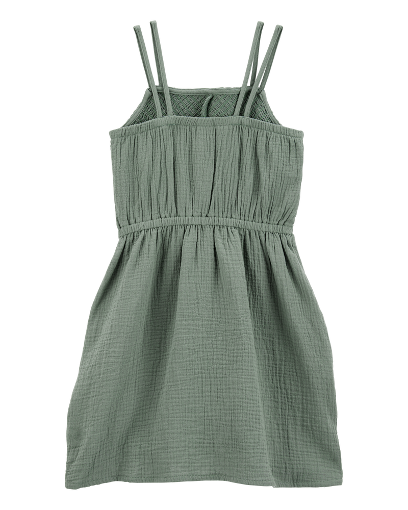 Enfant Robe en tissu gaze à smocks - Vert, image 2 sur 4 diapositives