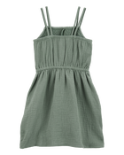 Enfant Robe en tissu gaze à smocks - Vert, image 2 sur 4 diapositives