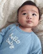 Baby Boy 2-Piece 'Hello Baby' Long-Sleeve Top & Pant Set - Blue, image 3 of 6 slides
