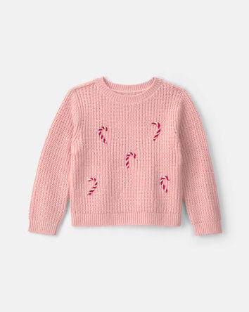 Toddler Girl Candy Cane Sweater - Pink, 