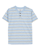 Kid Striped Knit Short-Sleeve Henley - Blue, image 1 of 3 slides