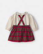 Baby Girl 3-Piece Plaid Christmas Long-Sleeve Dress Set - Red/Cream, image 2 of 6 slides