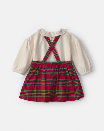 Baby Girl 3-Piece Plaid Christmas Long-Sleeve Dress Set - Red/Cream, 