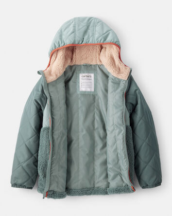 Garçons - Blouson de style aviateur matelassée mi-épaisse à manches longues – Vert, 