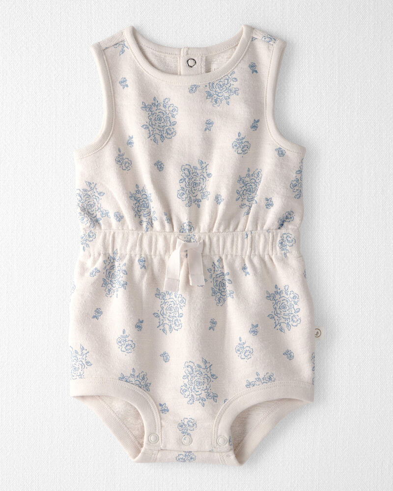 Baby Girl Organic Cotton Romper in Blue Floral, image 1 of 4 slides