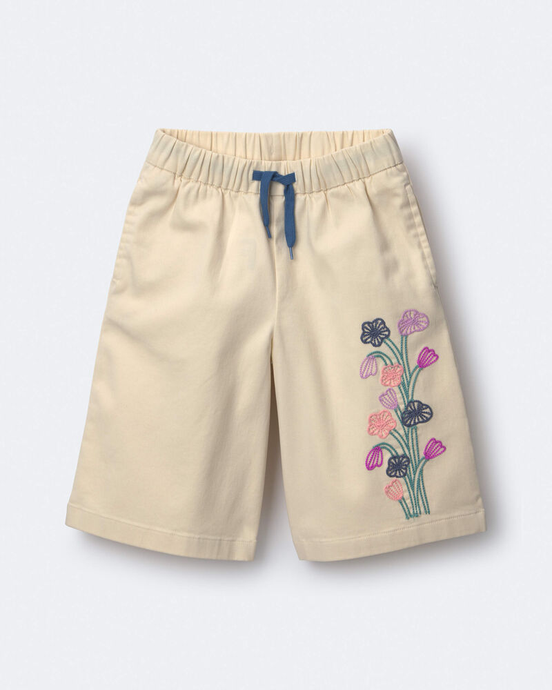 Toddler Girl Embroidered Wide-Leg Pants with Flowers - Cream, image 1 of 3 slides