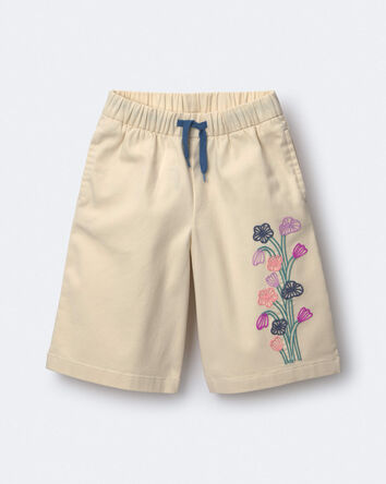 Toddler Girl Embroidered Wide-Leg Pants with Flowers - Cream, 