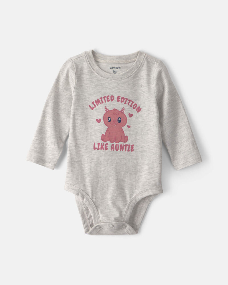 Baby Girl 'Limited Edition Like Auntie' Long-Sleeve Graphic Bodysuit - Grey, image 1 of 3 slides