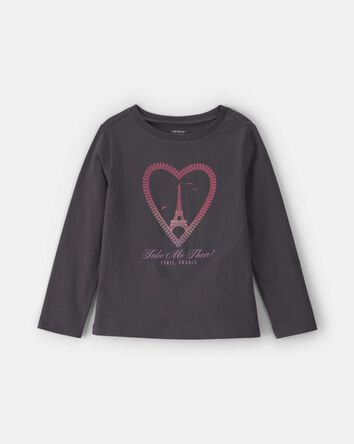Filles - T-shirt manches longues &agrave; imprim&eacute; c&oelig;ur et Paris - Noir , 