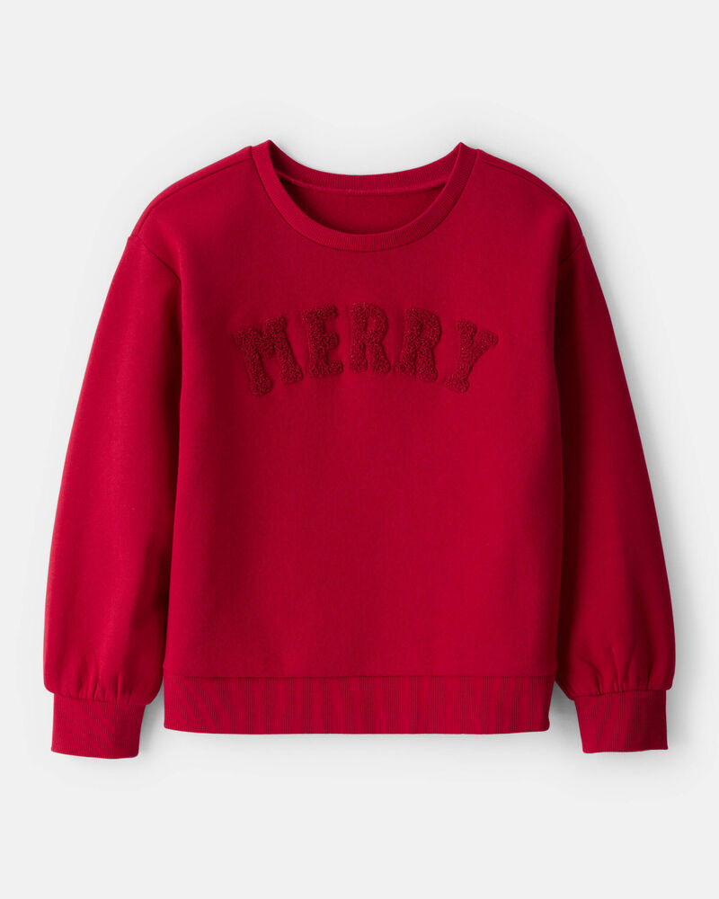 Girls Christmas Merry Long-Sleeve Pullover Sweatshirt - Red, image 1 of 4 slides