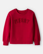 Girls Christmas Merry Long-Sleeve Pullover Sweatshirt - Red, image 1 of 4 slides