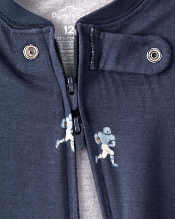 Bébé garçon - Pyjamas 1 pièce à manches longues à fermeture éclair 2 voies PurelySoft avec imprimé de football - Bleu marine, 