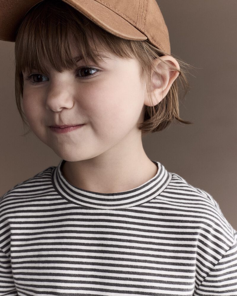 Toddler Girl Striped Ruffle Edge Long-Sleeve Top - Dark Grey/Ivory, image 5 of 6 slides