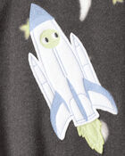 Tout-petit gar&ccedil;on - Pyjama une pi&egrave;ce ample en molleton &agrave; imprim&eacute; &eacute;toiles et vaisseau spatial - Gris, image 3 sur 3 diapositives