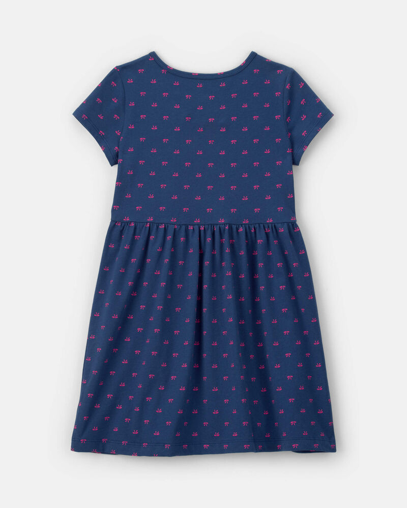 Filles - Robe manches courtes &agrave; motif n&oelig;ud - Bleu marine, image 2 sur 3 diapositives