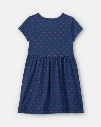Girls Bow Short-Sleeve Dress - Navy Blue, 