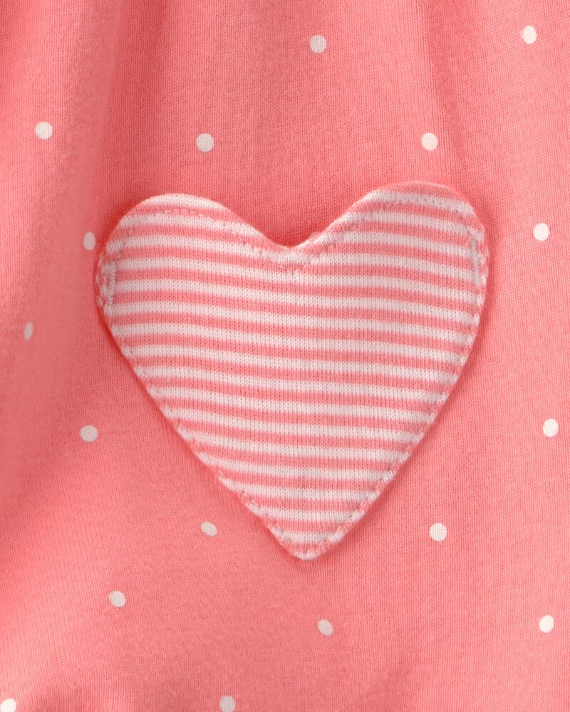 Baby Girl Heart Pocket Short-Sleeve Romper - Coral, image 3 of 4 slides