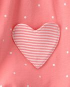Baby Girl Heart Pocket Short-Sleeve Romper - Coral, image 3 of 4 slides