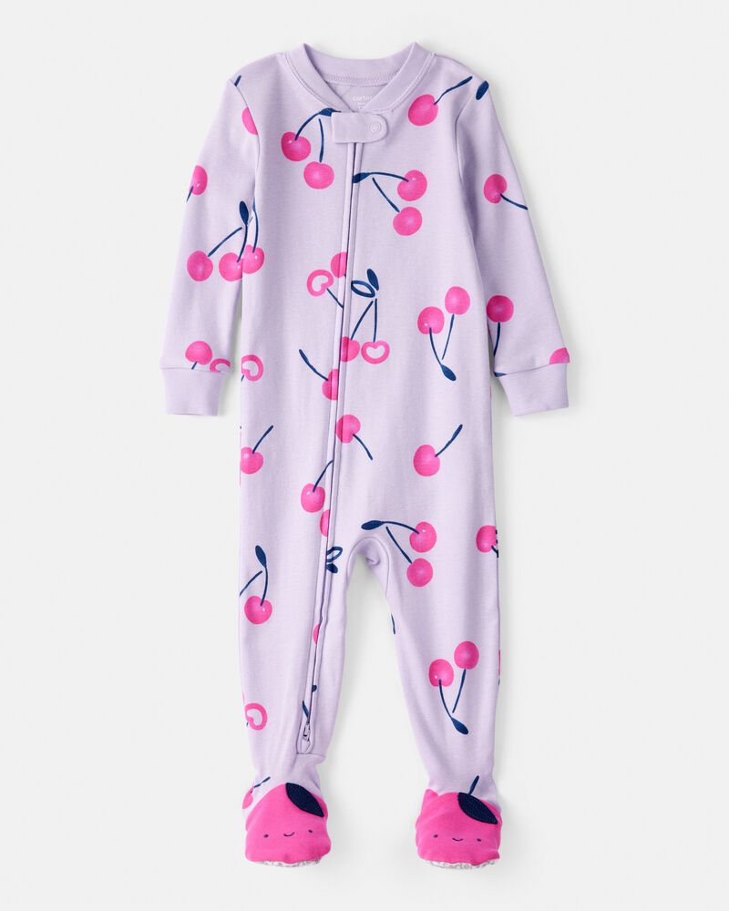 Tout-petit fille - Pyjama une pi&egrave;ce en coton 100 % cerise, ajustement serr&eacute; - Violet, image 1 sur 3 diapositives