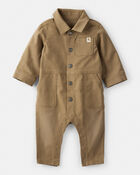 Baby Boy Canvas Long-Sleeve Jumpsuit - Brown, image 1 of 6 slides