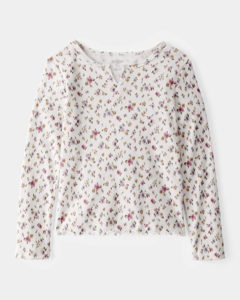 Kid Ribbed Floral Print Long-Sleeve Shirt  - Ivory, image 1 of 3 slides