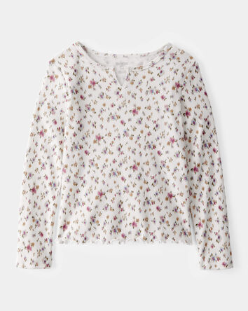 Kid Ribbed Floral Print Long-Sleeve Shirt  - Ivory, 