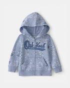 Baby Girl Floral OshKosh Logo Zip-Up Hoodie - Blue, image 1 of 4 slides