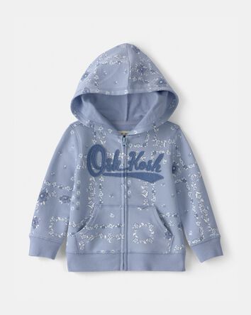 B&eacute;b&eacute; fille - Chandail &agrave; capuchon &agrave; fermeture &agrave; glissi&egrave;re, motif &agrave; fleurs et logo OshKosh - Bleu 
 , 
