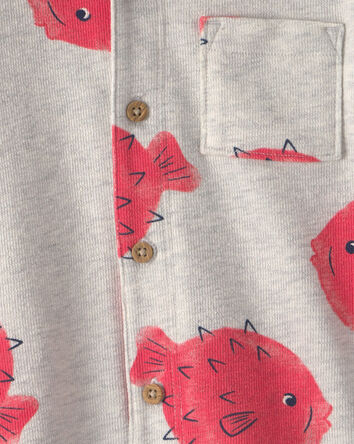 Toddler Boy Pufferfish Short-Sleeve Button-Down Shirt - Grey/Red, 