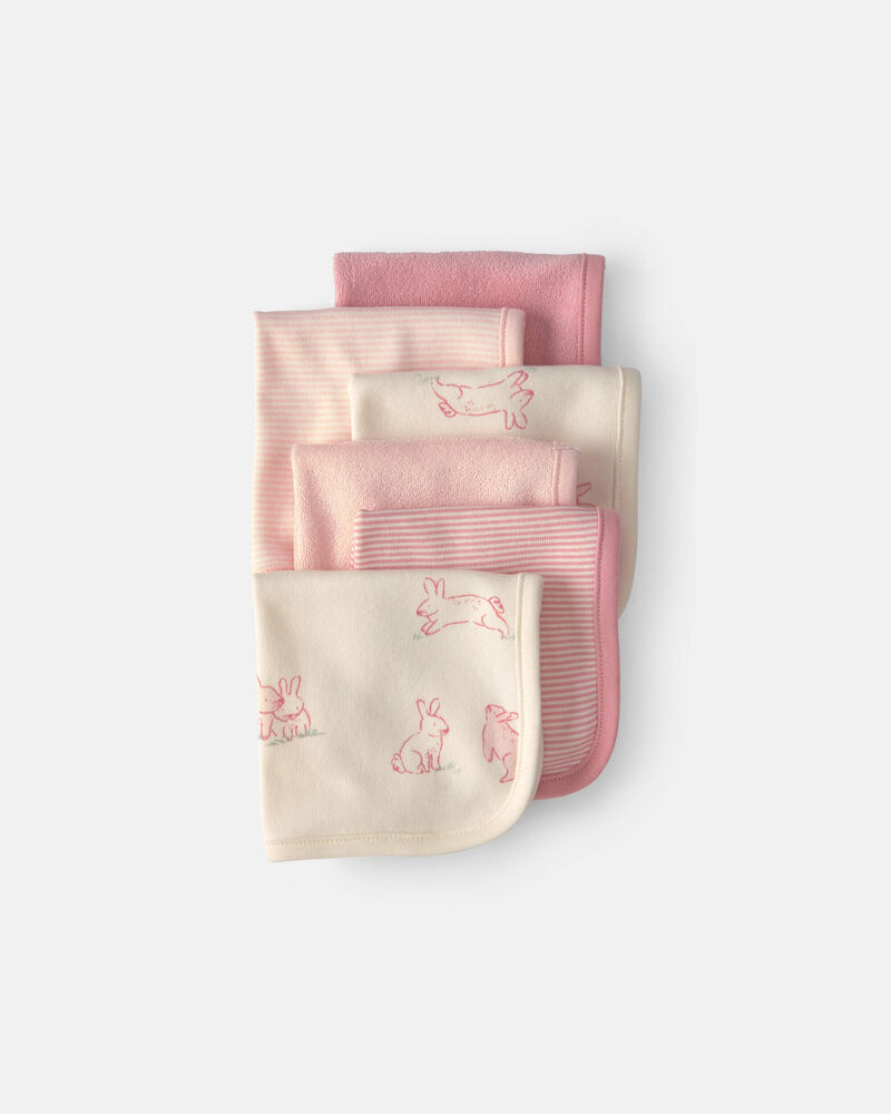 Baby Girl 6-Pack Bunny Terry Washcloths - Pink, image 1 of 3 slides