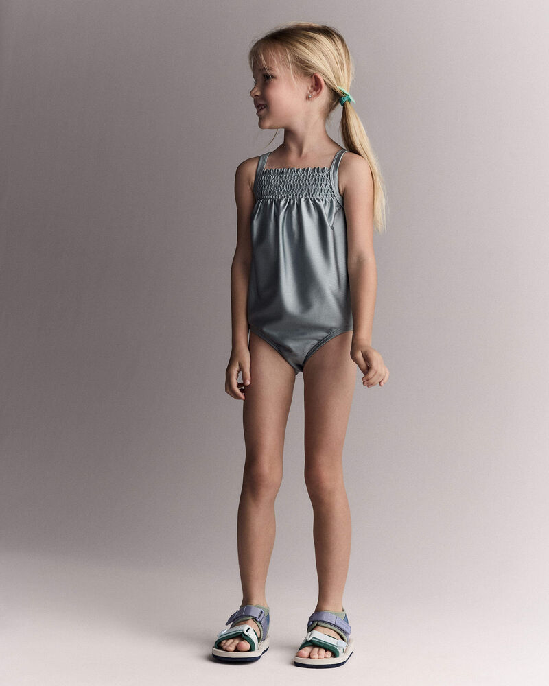 Toddler Girl Smocked One-Piece Swimsuit - Pale Blue, image 1 of 7 slides