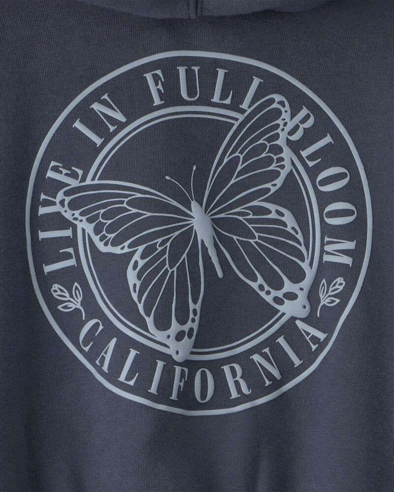 Girls 'Butterfly' Fleece Zip-Up Hoodie - Navy Blue, image 5 of 6 slides