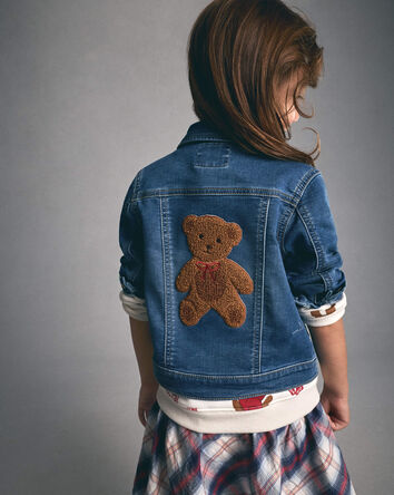 Toddler Girl Bear Denim Jacket - Medium Wash, 