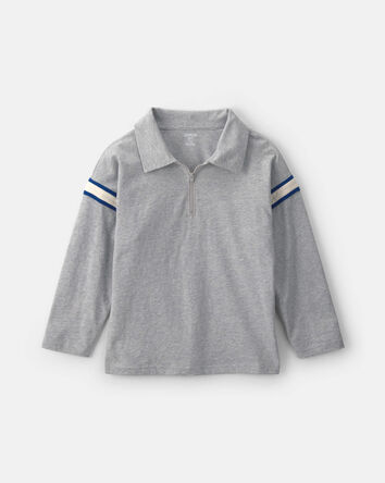 Boys Long-Sleeve Quarter-Zip Polo Shirt - Gray, 