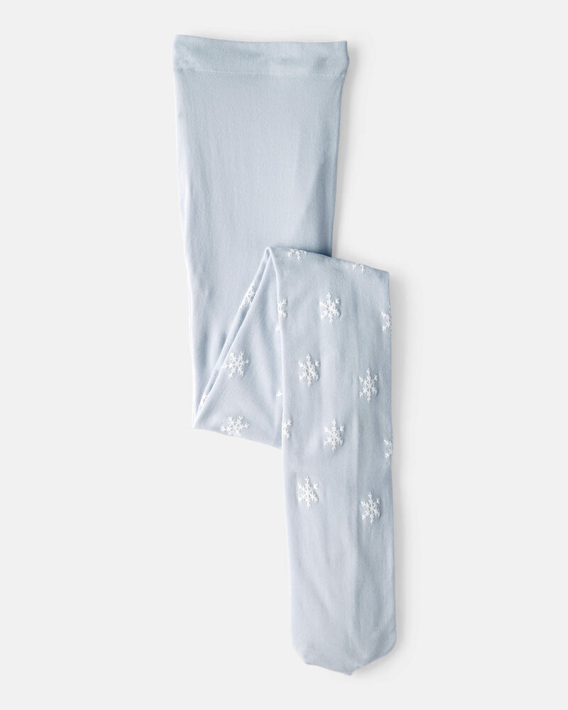 Girls Snowflake Print Tights - Blue, image 1 of 2 slides