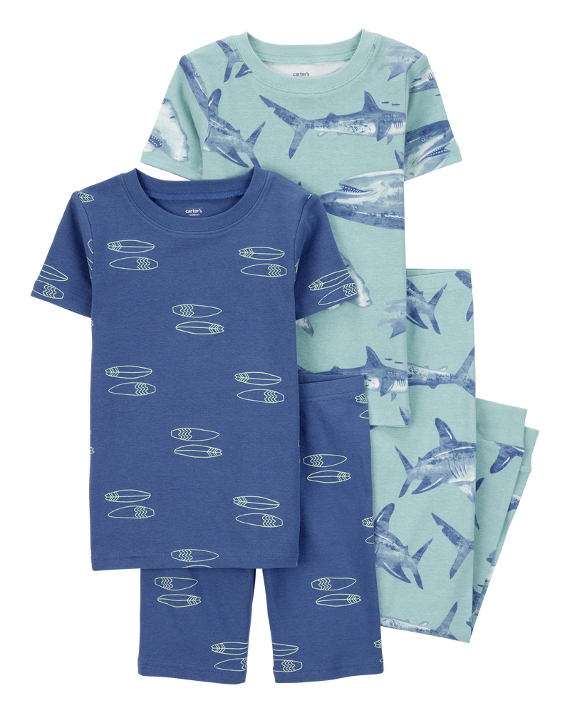 Kid 4-Piece Shark Surfboard 100% Snug Fit Cotton Pyjamas, image 1 of 4 slides