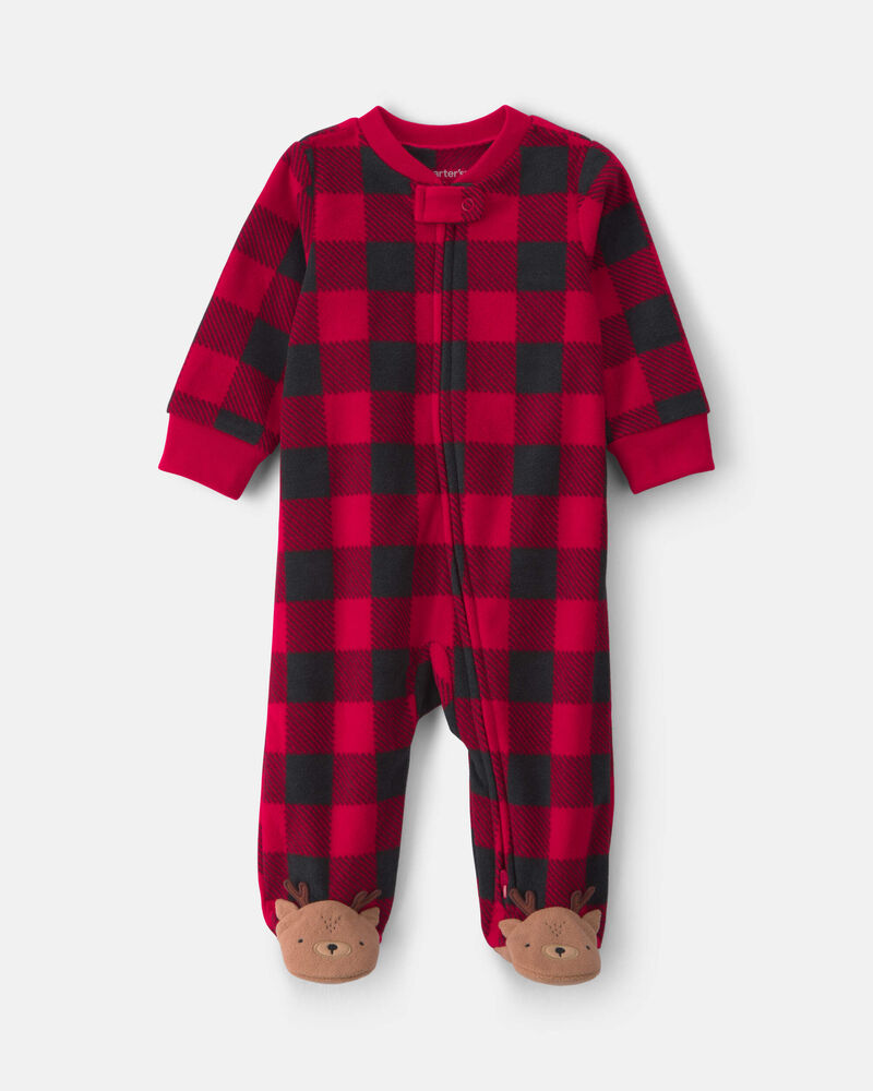 Baby Buffalo Check Fleece 2-Way Zip Sleeper - Red/Black, image 1 of 6 slides