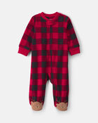Baby Buffalo Check Fleece 2-Way Zip Sleeper - Red/Black, image 1 of 6 slides