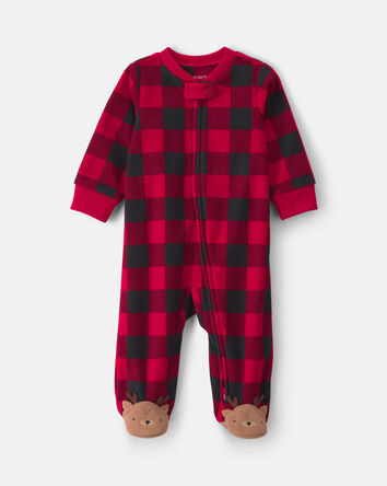 Baby Buffalo Check Fleece 2-Way Zip Sleeper - Red/Black, 