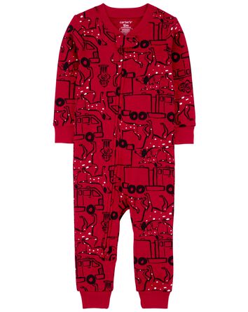 Pyjama 1 pièce sans pieds en coton ajusté à imprimé de voiture, 