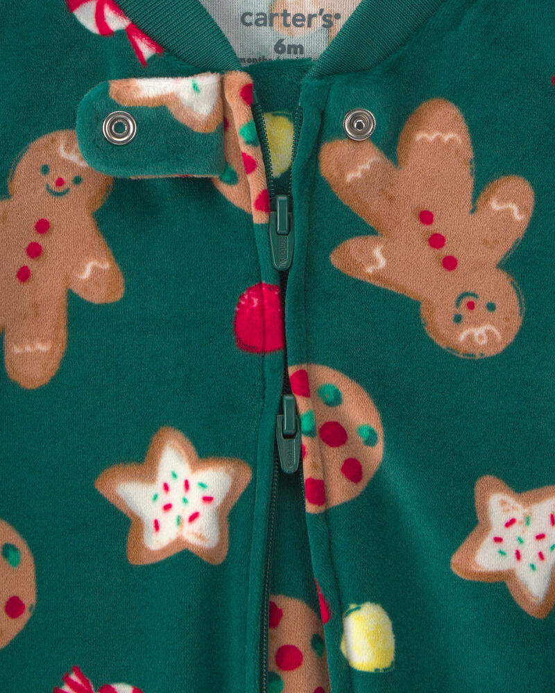 Baby Christmas Gingerbread 2-Way Zip Sleeper - Green, image 4 of 5 slides