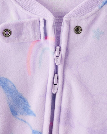 Baby Girl Unicorn Print Loose Fit Long-Sleeve 2-Way Zip 1-Piece pyjamas - Purple, 