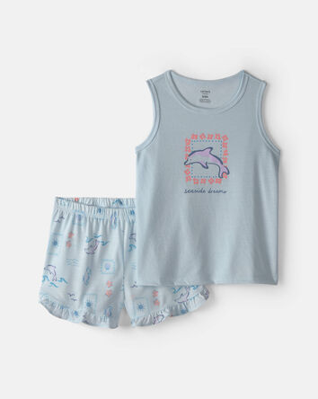 Girls 2-Piece Dolphin Sleeveless Pyjama Set - Blue, 